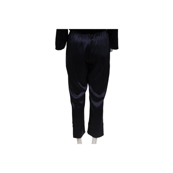 Nanushka Womens Jumpsuit Large Navy Blue Tech Satin Romper Wide Leg Pocket - Picture 3 of 16